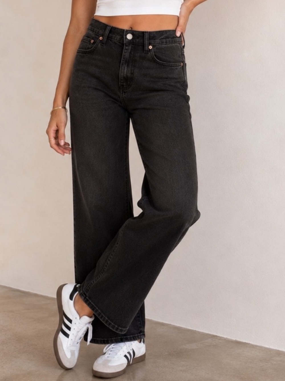 DAZE Pleaser High Rise Wide Leg Jeans in Washed Black Size 26